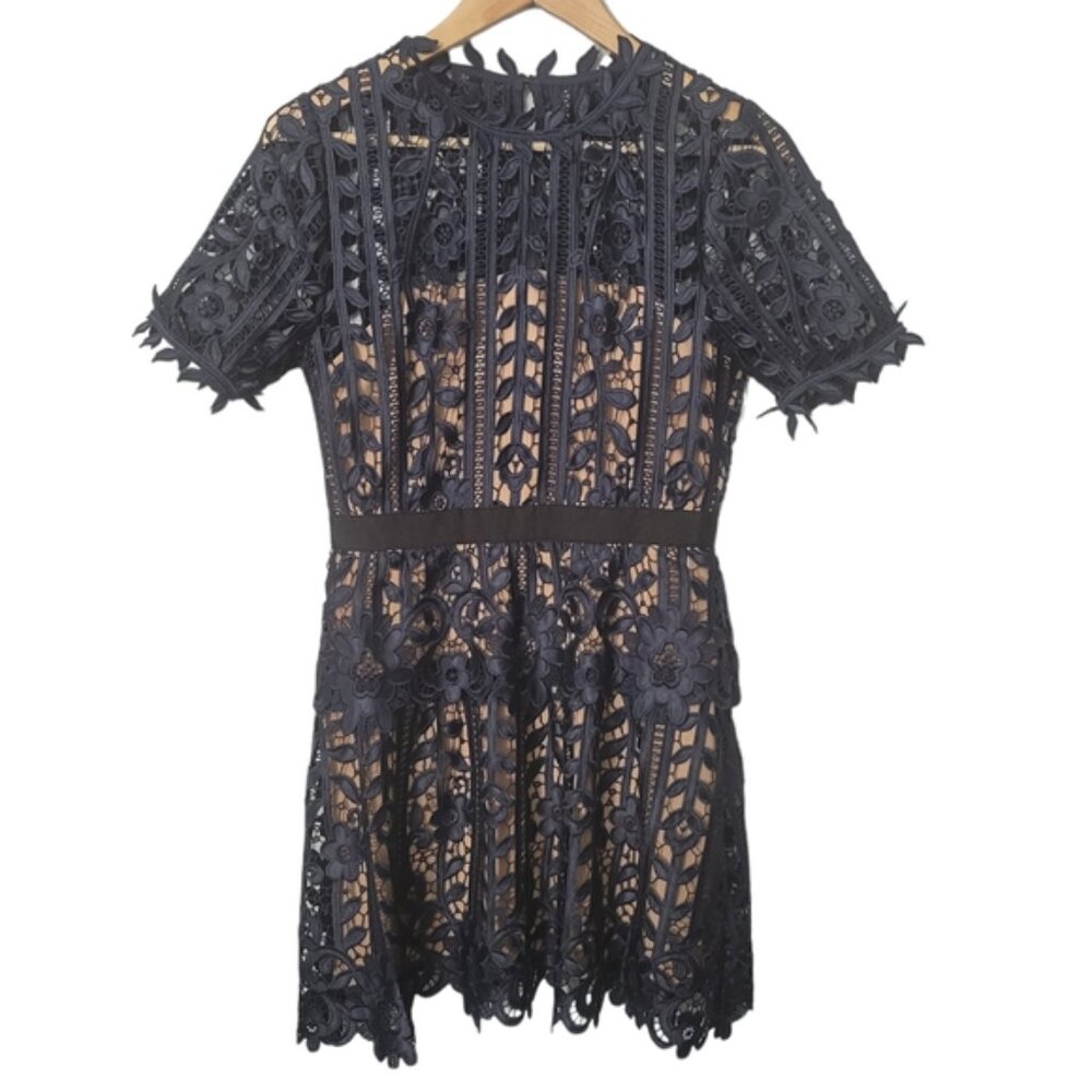 Self-Portrait Navy Blue Macrame Lace A-Line Dress UK 10 US 6 - Picture 2 of 4